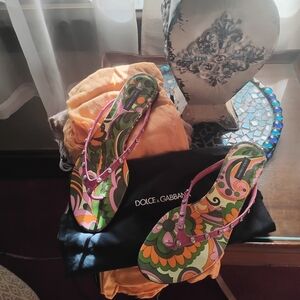 DOLCE&GABBANA Spring Summer 2004 Rhinestone Studded Sandals. With Bust  Bag